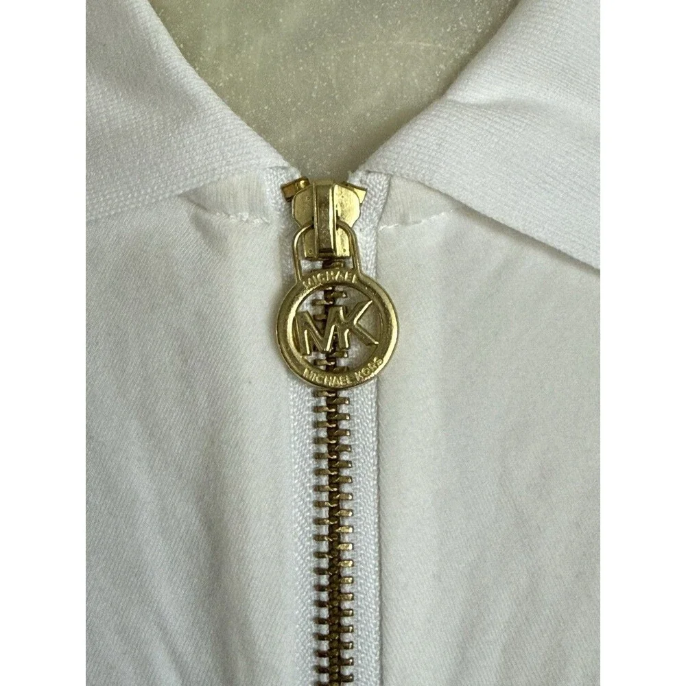 NEW Michael Kors MK Ruched Half Zip Polo T- Shirt Top Women’s White Sz XS